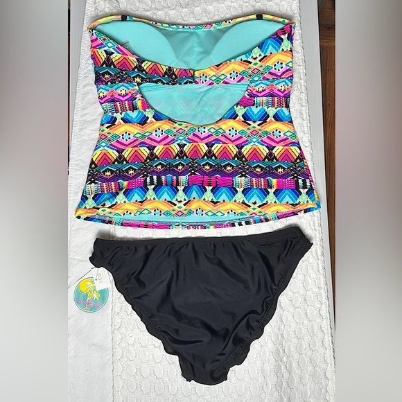 Convertible Bandeau Swimsuit Colorful Print Tankini Cheeky Ruffle Bikini Bottom - Picture 16 of 16